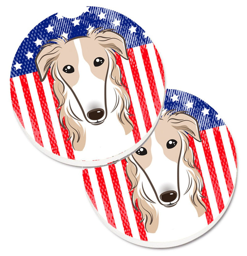 American Flag and Borzoi Car Coasters – Set of 2 - Absorbent Stone with Fun & Functional Artwork BB2158CARC