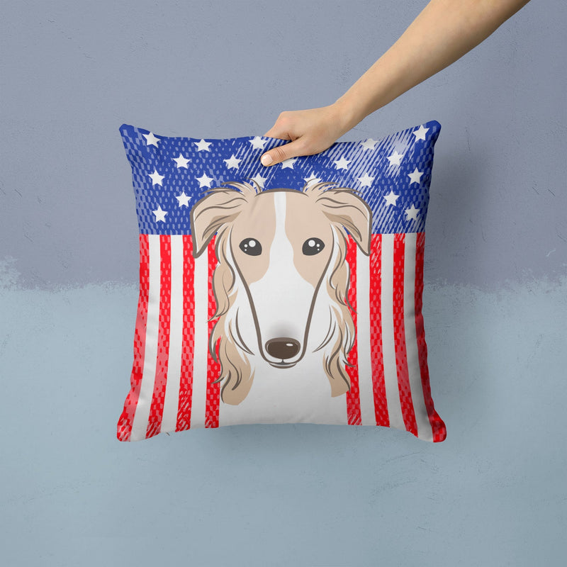 American Flag and Borzoi Throw Pillow - 14x14 Decorative Pillow – Art for Your Home & Patio BB2158PW1414