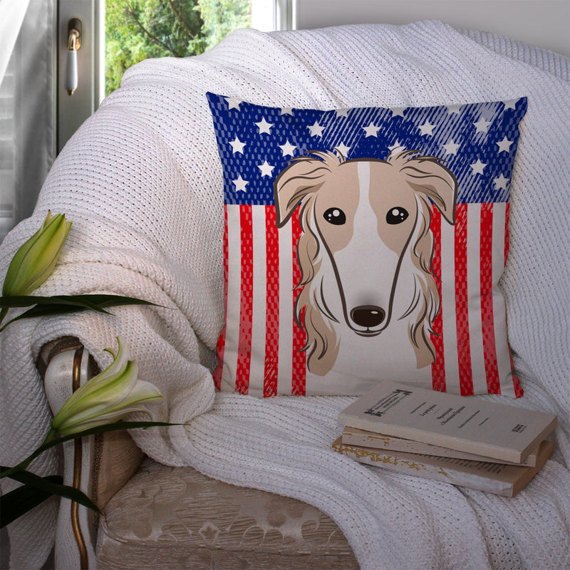 American Flag and Borzoi Throw Pillow - 14x14 Decorative Pillow – Art for Your Home & Patio BB2158PW1414