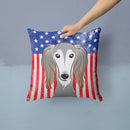 American Flag and Saluki Throw Pillow - 14x14 Decorative Pillow – Art for Your Home & Patio BB2159PW1414