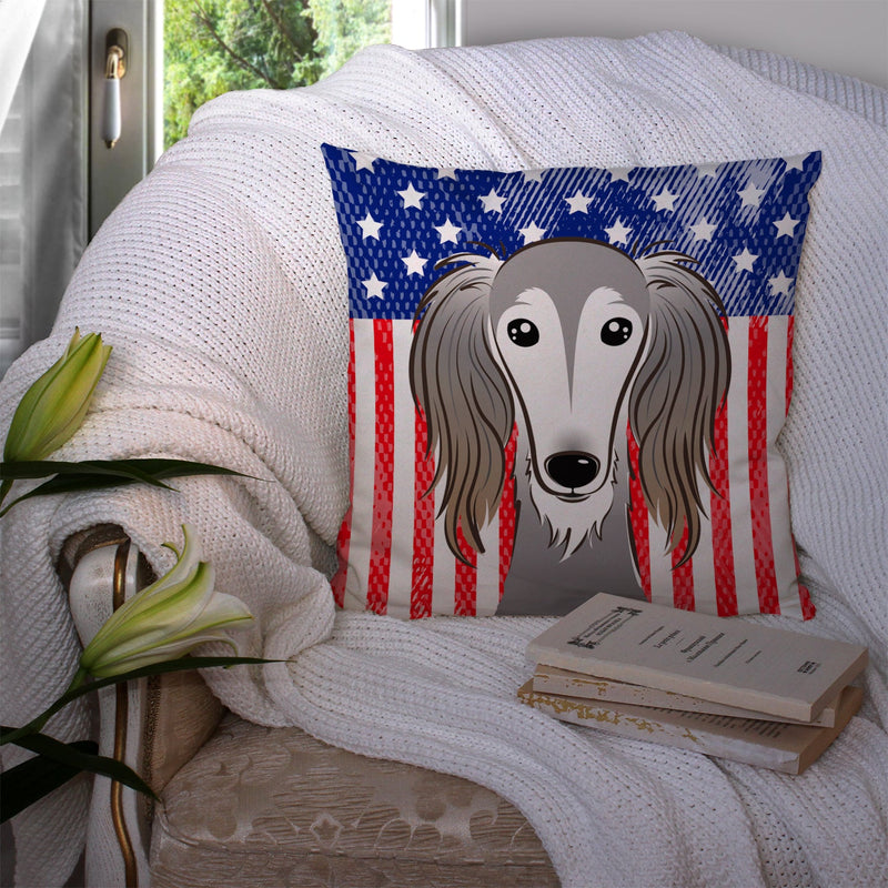 American Flag and Saluki Throw Pillow - 14x14 Decorative Pillow – Art for Your Home & Patio BB2159PW1414
