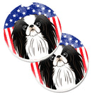 American Flag and Japanese Chin Car Coasters – Set of 2 - Absorbent Stone with Fun & Functional Artwork BB2160CARC