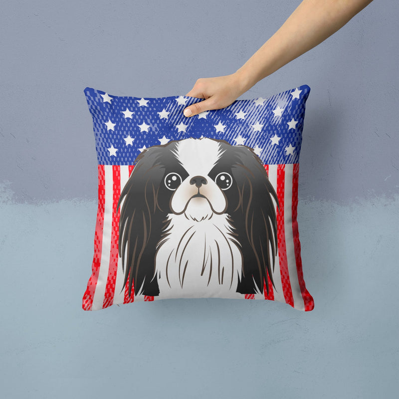 American Flag and Japanese Chin Throw Pillow - 14x14 Decorative Pillow – Art for Your Home & Patio BB2160PW1414