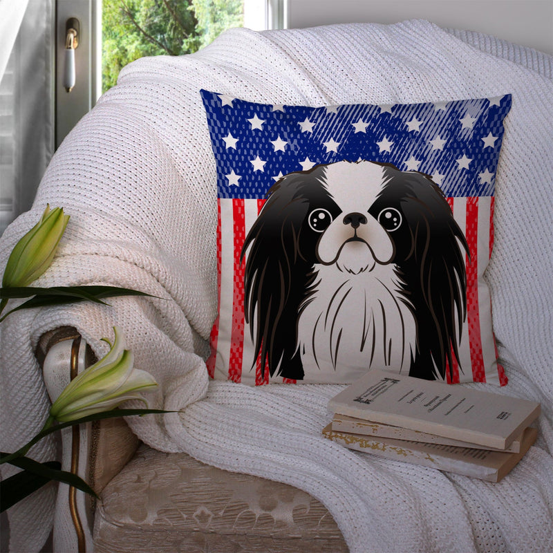 American Flag and Japanese Chin Throw Pillow - 14x14 Decorative Pillow – Art for Your Home & Patio BB2160PW1414