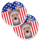 American Flag and Yorkie Puppy Car Coasters – Set of 2 - Absorbent Stone with Fun & Functional Artwork BB2162CARC