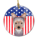 American Flag and Yorkie Puppy Ceramic Ornament BB2162CO1