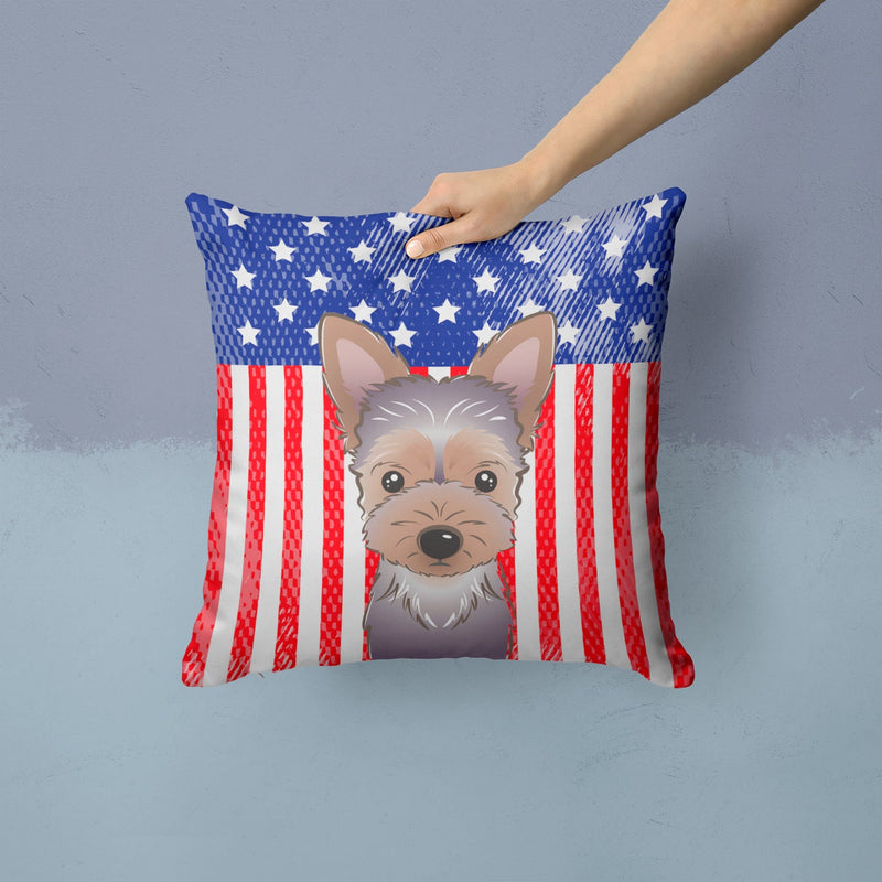 American Flag and Yorkie Puppy Throw Pillow - 14x14 Decorative Pillow – Art for Your Home & Patio BB2162PW1414
