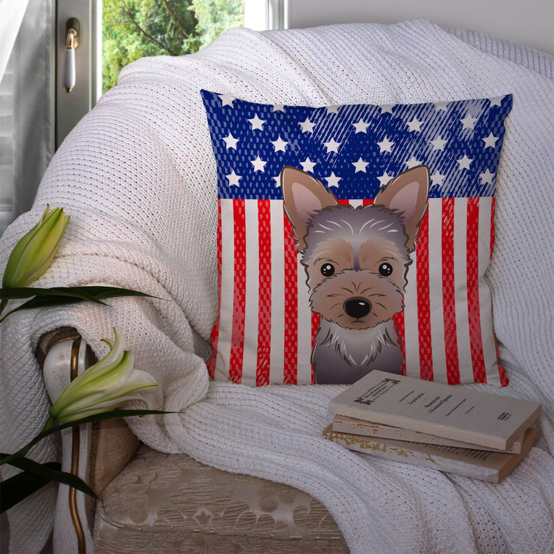 American Flag and Yorkie Puppy Throw Pillow - 14x14 Decorative Pillow – Art for Your Home & Patio BB2162PW1414