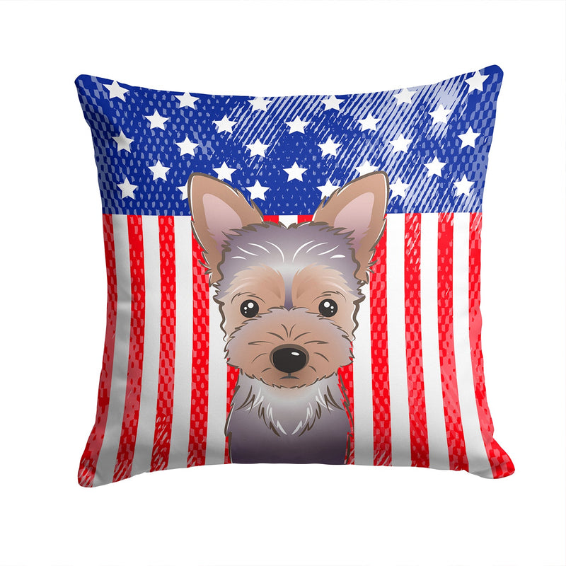 American Flag and Yorkie Puppy Throw Pillow - 14x14 Decorative Pillow – Art for Your Home & Patio BB2162PW1414