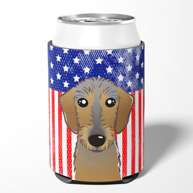American Flag and Wirehaired Dachshund Can or Bottle Hugger BB2163CC