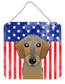 American Flag and Wirehaired Dachshund Wall or Door Hanging Prints BB2163DS66