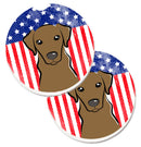 American Flag and Chocolate Labrador Car Coasters – Set of 2 - Absorbent Stone with Fun & Functional Artwork BB2164CARC