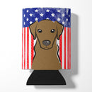 American Flag and Chocolate Labrador Can or Bottle Hugger BB2164CC
