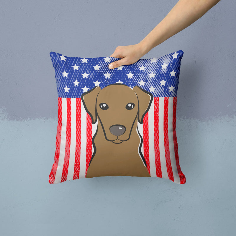 American Flag and Chocolate Labrador Throw Pillow - 14x14 Decorative Pillow – Art for Your Home & Patio BB2164PW1414