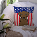 American Flag and Chocolate Labrador Throw Pillow - 14x14 Decorative Pillow – Art for Your Home & Patio BB2164PW1414