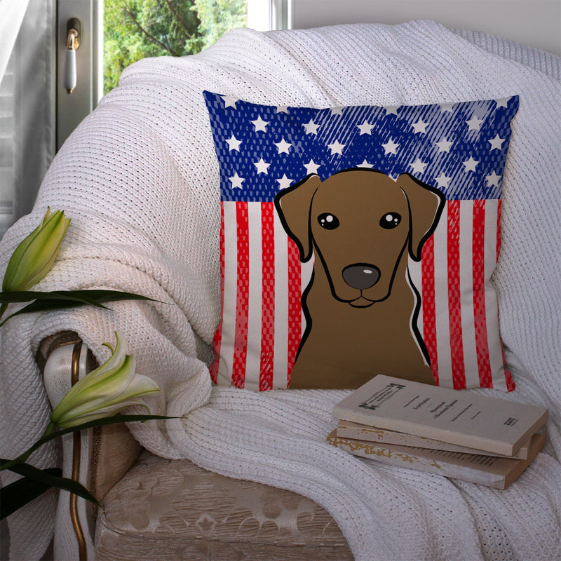 American Flag and Chocolate Labrador Throw Pillow - 14x14 Decorative Pillow – Art for Your Home & Patio BB2164PW1414