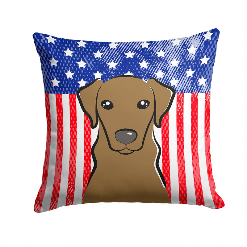 American Flag and Chocolate Labrador Throw Pillow - 14x14 Decorative Pillow – Art for Your Home & Patio BB2164PW1414