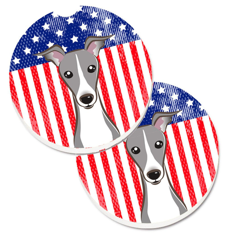 American Flag and Italian Greyhound Car Coasters – Set of 2 - Absorbent Stone with Fun & Functional Artwork BB2166CARC