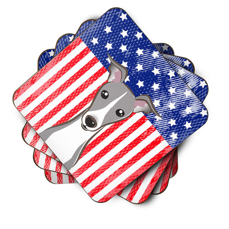 American Flag and Italian Greyhound Coasters - Set of 4 Lightweight Foam, Absorbent Drink Coasters BB2166FC