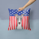 American Flag and Italian Greyhound Throw Pillow - 14x14 Decorative Pillow – Art for Your Home & Patio BB2166PW1414