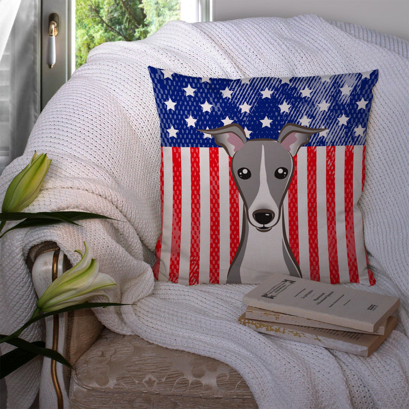 American Flag and Italian Greyhound Throw Pillow - 14x14 Decorative Pillow – Art for Your Home & Patio BB2166PW1414