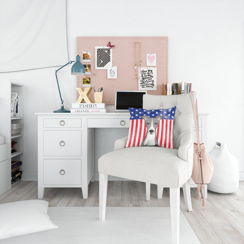 American Flag and Italian Greyhound Throw Pillow - 14x14 Decorative Pillow – Art for Your Home & Patio BB2166PW1414