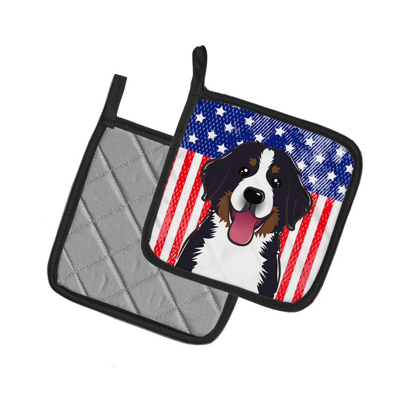 American Flag and Bernese Mountain Dog Pot Holders - Set of 2 - Heat-Resistant Kitchen Essentials BB2167PTHD