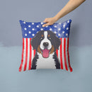 American Flag and Bernese Mountain Dog Throw Pillow - 14x14 Decorative Pillow – Art for Your Home & Patio BB2167PW1414