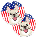 American Flag and French Bulldog Car Coasters – Set of 2 - Absorbent Stone with Fun & Functional Artwork BB2168CARC