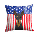 American Flag and Min Pin Throw Pillow - 14x14 Decorative Pillow – Art for Your Home & Patio BB2170PW1414