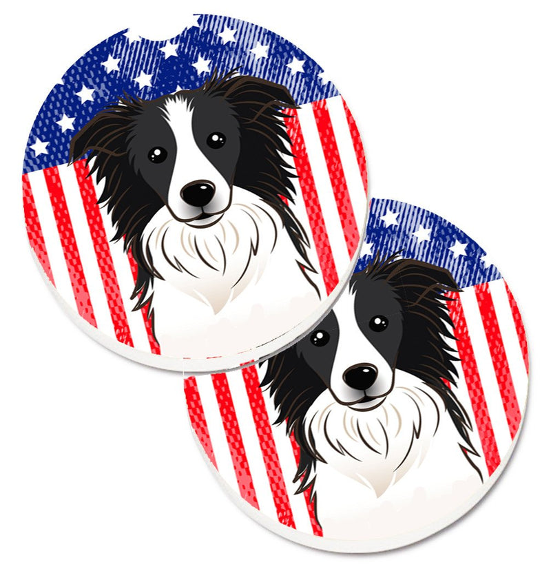 American Flag and Border Collie Car Coasters – Set of 2 - Absorbent Stone with Fun & Functional Artwork BB2171CARC