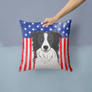 American Flag and Border Collie Throw Pillow - 14x14 Decorative Pillow – Art for Your Home & Patio BB2171PW1414