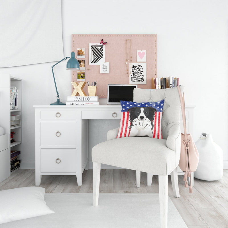 American Flag and Border Collie Throw Pillow - 14x14 Decorative Pillow – Art for Your Home & Patio BB2171PW1414