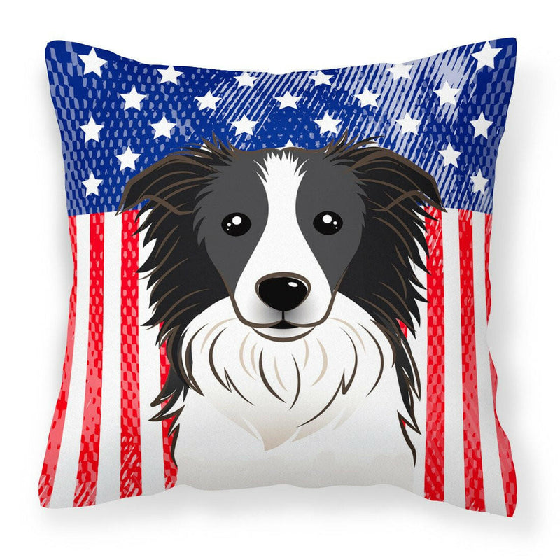 American Flag and Border Collie Fabric Decorative Pillow BB2171PW1414