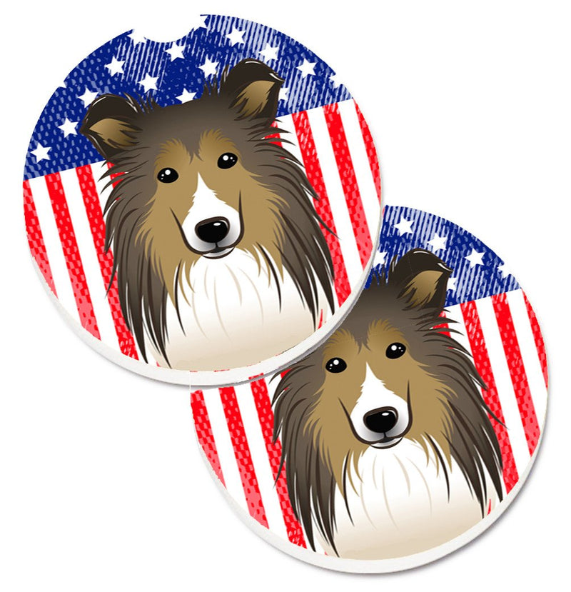 American Flag and Sheltie Car Coasters – Set of 2 - Absorbent Stone with Fun & Functional Artwork BB2172CARC