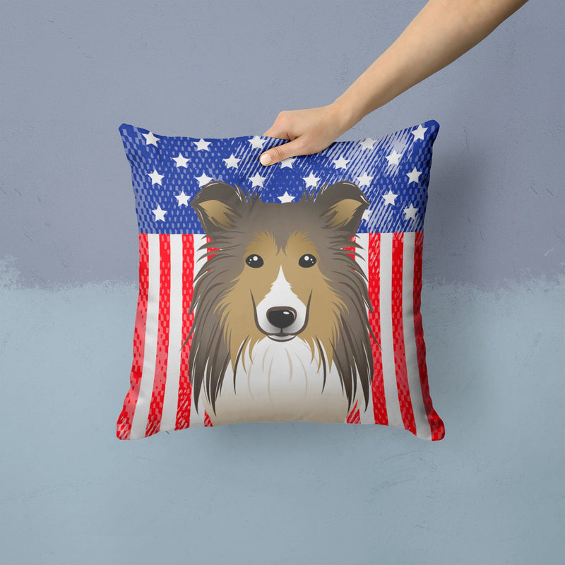 American Flag and Sheltie Throw Pillow - 14x14 Decorative Pillow – Art for Your Home & Patio BB2172PW1414