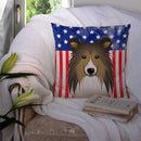 American Flag and Sheltie Throw Pillow - 14x14 Decorative Pillow – Art for Your Home & Patio BB2172PW1414
