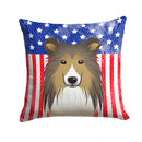 American Flag and Sheltie Throw Pillow - 14x14 Decorative Pillow – Art for Your Home & Patio BB2172PW1414
