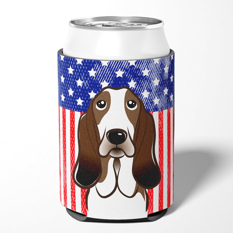 American Flag and Basset Hound Can or Bottle Hugger BB2173CC