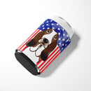 American Flag and Basset Hound Can or Bottle Hugger BB2173CC