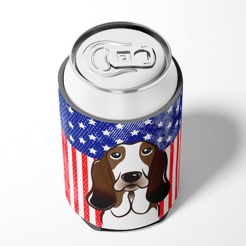 American Flag and Basset Hound Can or Bottle Hugger BB2173CC