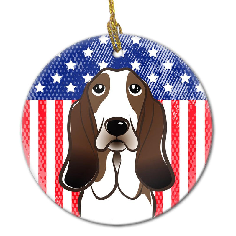 American Flag and Basset Hound Ceramic Ornament BB2173CO1