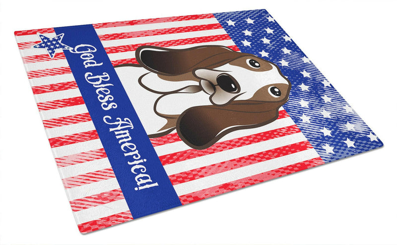 God Bless American Flag with Basset Hound Glass Cutting Board Large BB2173LCB