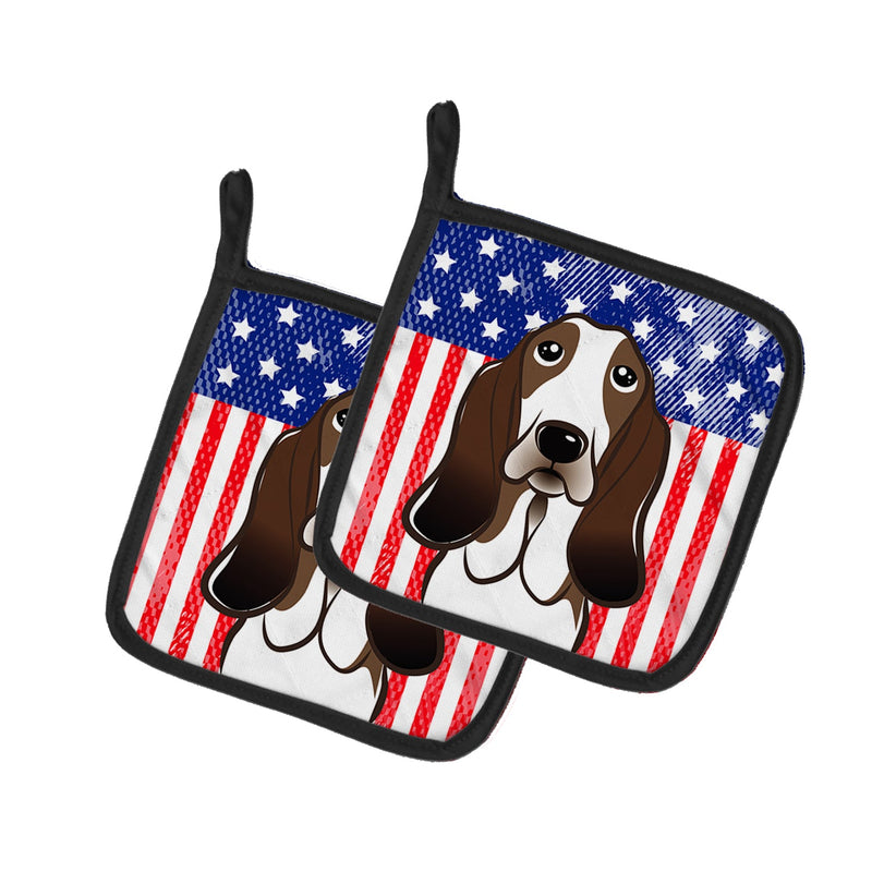 American Flag and Basset Hound Pot Holders - Set of 2 - Heat-Resistant Kitchen Essentials BB2173PTHD