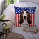 American Flag and Basset Hound Throw Pillow - 14x14 Decorative Pillow – Art for Your Home & Patio BB2173PW1414