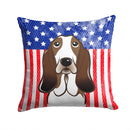 American Flag and Basset Hound Throw Pillow - 14x14 Decorative Pillow – Art for Your Home & Patio BB2173PW1414