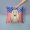 American Flag and Afghan Hound Throw Pillow - 14x14 Decorative Pillow – Art for Your Home & Patio BB2174PW1414