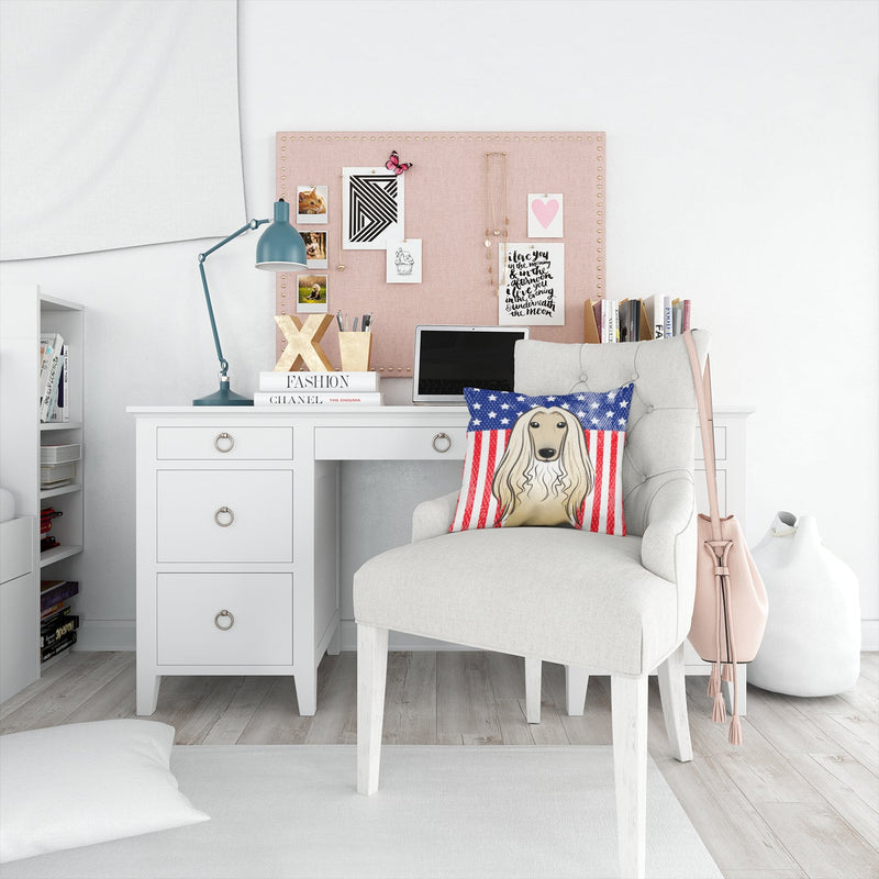 American Flag and Afghan Hound Throw Pillow - 14x14 Decorative Pillow – Art for Your Home & Patio BB2174PW1414