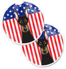 American Flag and Doberman Car Coasters – Set of 2 - Absorbent Stone with Fun & Functional Artwork BB2175CARC