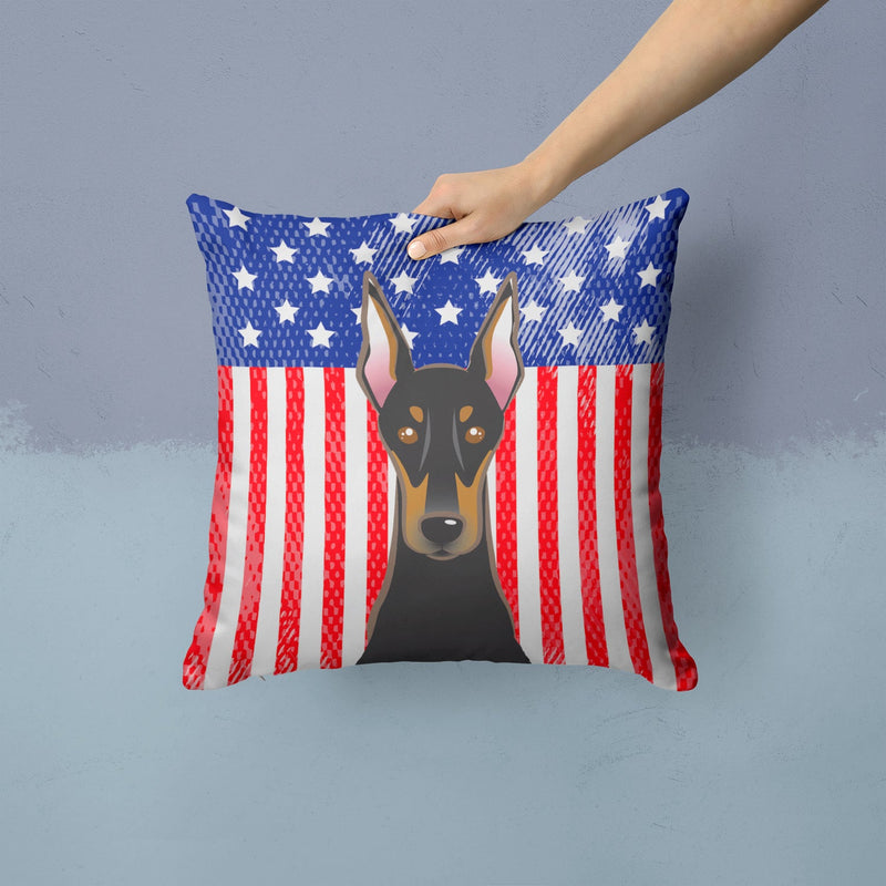 American Flag and Doberman Throw Pillow - 14x14 Decorative Pillow – Art for Your Home & Patio BB2175PW1414